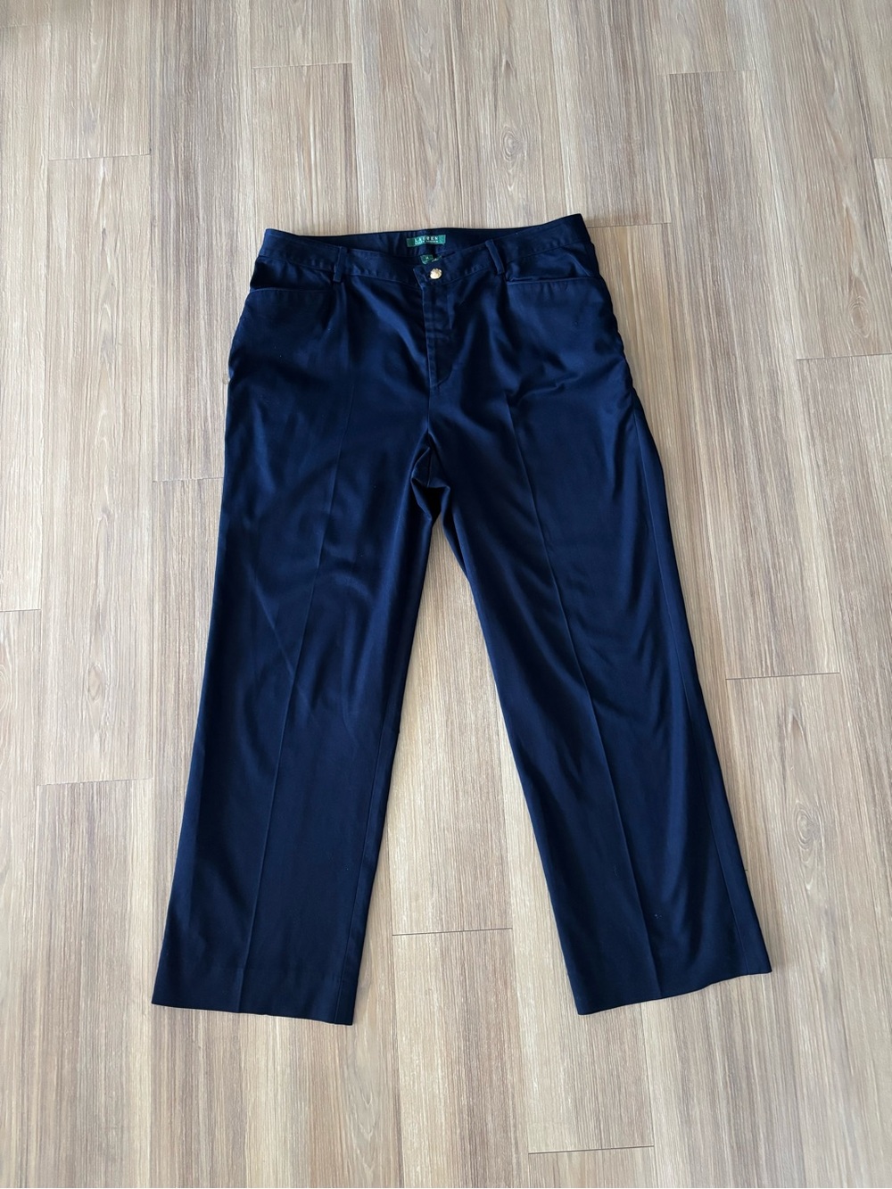 Lauren Ralph Lauren Pants Trousers High-Rise Stretch Navy Blue Women 14 Office
